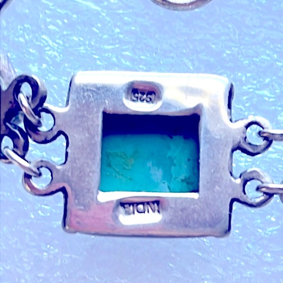 Turquoise Aqua bracelet vintage sterling silver toggle clasp adjustable India - Picture 4 of 4